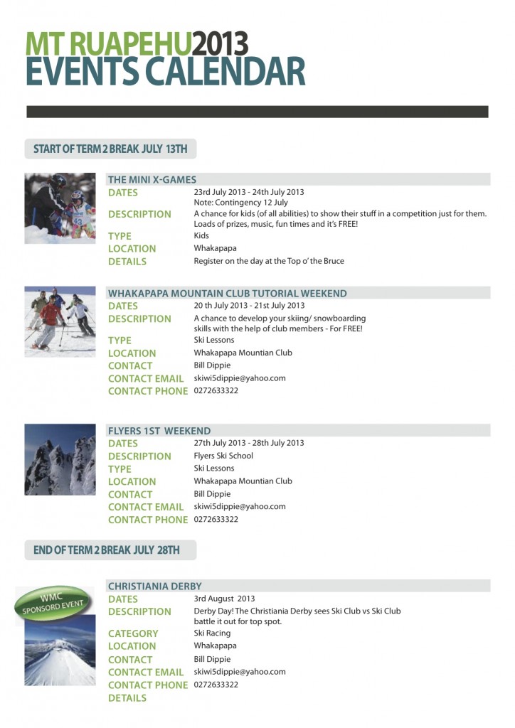 MtRuapehu2013EventsCalendarCover